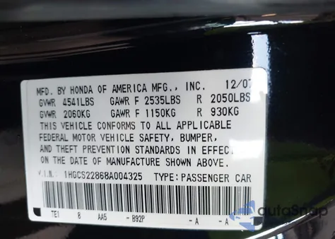 2008 Honda Accord 3.5 Ex-L z USA, uszkodzony, nr VIN 1HGCS22868A004325